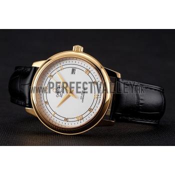 Cheap Omega De Ville Prestige White Dial Gold Case Black Leather Strap