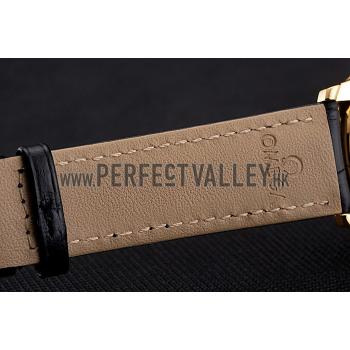 Cheap Omega De Ville Prestige White Dial Gold Case Black Leather Strap