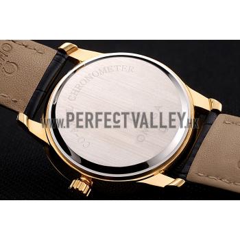 Cheap Omega De Ville Prestige White Dial Gold Case Black Leather Strap