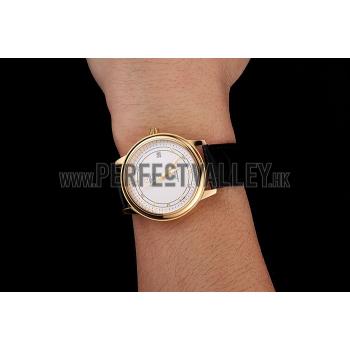 Cheap Omega De Ville Prestige White Dial Gold Case Black Leather Strap