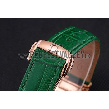 Omega Sochi Petrograd White Dial Gold Case Green Leather Strap  622821