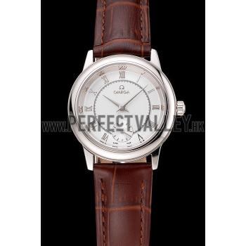 Omega De Ville Prestige Small Seconds Silver Dial Stainless Steel Case Brown Leather Strap