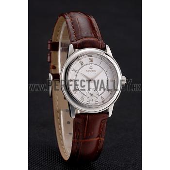 Omega De Ville Prestige Small Seconds Silver Dial Stainless Steel Case Brown Leather Strap