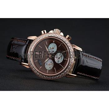 Omega De Ville Chronograph Brown Dial Gold Diamond Case Brown Leather Bracelet  622457