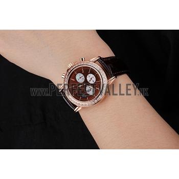 Omega De Ville Chronograph Brown Dial Gold Diamond Case Brown Leather Bracelet  622457