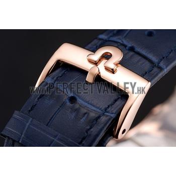 Cheap Omega Chronograph Black Dial Rose Gold Case Blue Leather Strap