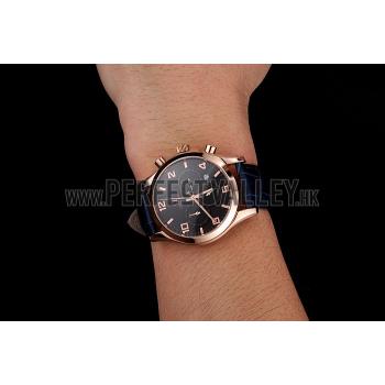 Cheap Omega Chronograph Black Dial Rose Gold Case Blue Leather Strap