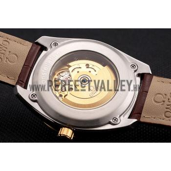 Cheap Omega Globemaster Silver Dial Gold Bezel Stainless Steel Case Brown Leather Strap