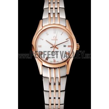 Omega De Ville Ladies White Dial Rose Gold Case Two Tone Bracelet 1453782