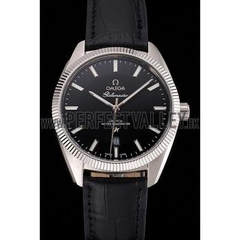 Omega Globemaster Black Dial Stainless Steel Case Black Leather Strap