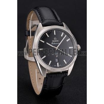 Omega Globemaster Black Dial Stainless Steel Case Black Leather Strap