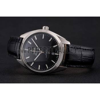 Omega Globemaster Black Dial Stainless Steel Case Black Leather Strap