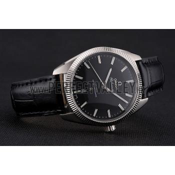 Omega Globemaster Black Dial Stainless Steel Case Black Leather Strap