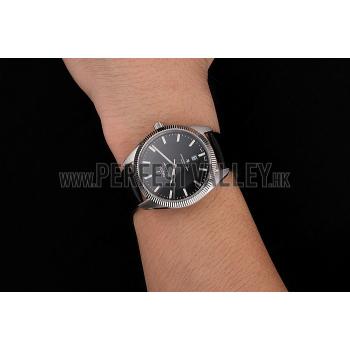 Omega Globemaster Black Dial Stainless Steel Case Black Leather Strap