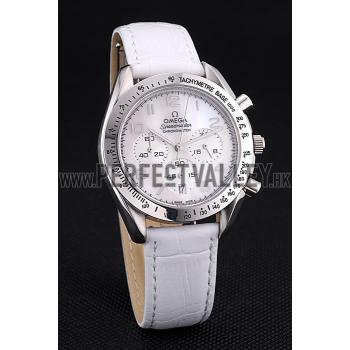 Omega Speedmaster Chronograph White Dial White Leather Bracelet  622452