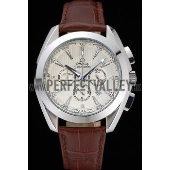 Omega Seamaster Aqua Terra Chronograph Ivory Dial Brown Leather Bracelet  622529 Replica