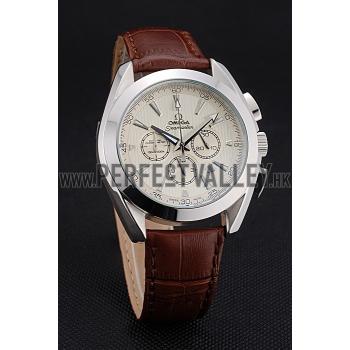 Omega Seamaster Aqua Terra Chronograph Ivory Dial Brown Leather Bracelet  622529 Replica