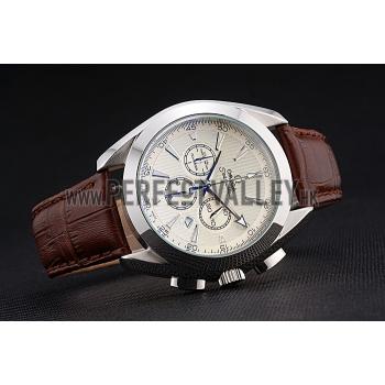 Omega Seamaster Aqua Terra Chronograph Ivory Dial Brown Leather Bracelet  622529 Replica