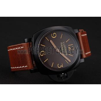 Swiss Panerai Luminor Brown Dial Black PVD Case Brown Leather Strap 1453856 Replica