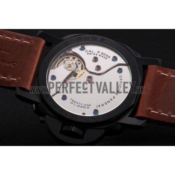 Swiss Panerai Luminor Brown Dial Black PVD Case Brown Leather Strap 1453856 Replica