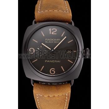 Swiss Panerai Radiomir Black Seal Brown Dial Black Case Brown Leather Strap