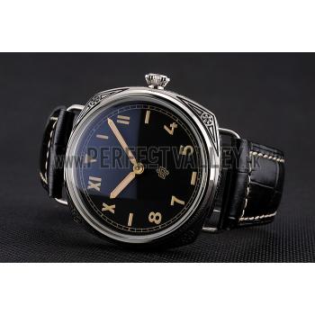 Replica Panerai Radiomir Firenze PAM604 Black Dial Roman Numerals Engraved Stainless Steel Case Black Leather Strap