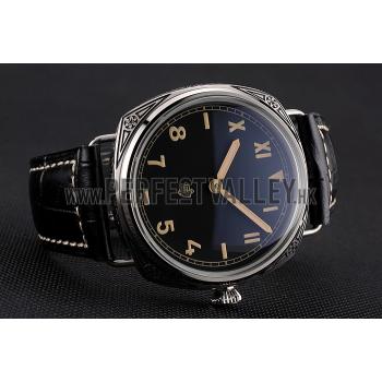 Replica Panerai Radiomir Firenze PAM604 Black Dial Roman Numerals Engraved Stainless Steel Case Black Leather Strap