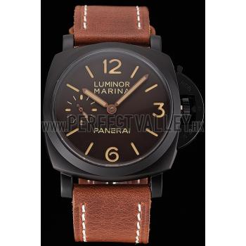 Swiss Panerai Luminor Marina Brown Dial Black PVD Case Brown Leather Strap 1453849