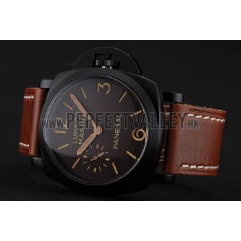 Swiss Panerai Luminor Marina Brown Dial Black PVD Case Brown Leather Strap 1453849