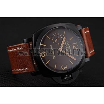 Swiss Panerai Luminor Marina Brown Dial Black PVD Case Brown Leather Strap 1453849