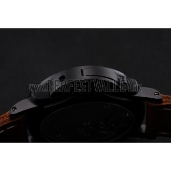 Swiss Panerai Luminor Marina Brown Dial Black PVD Case Brown Leather Strap 1453849