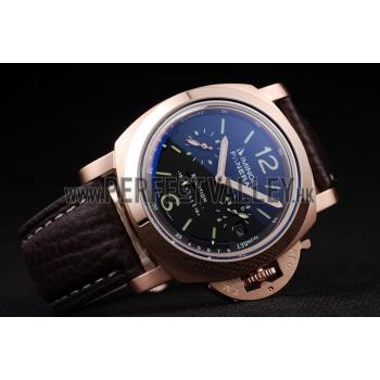 Panerai Luminor Rose Gold Case Black Dial Dark Brown Leather Strap