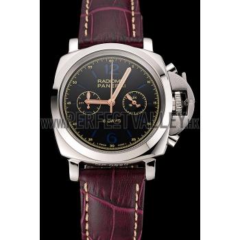 Panerai Radiomir 8 Days Chronograph Black Dial Stainless Steel Case Plum Leather Strap 1453795