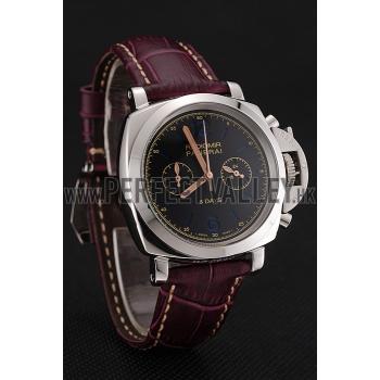 Panerai Radiomir 8 Days Chronograph Black Dial Stainless Steel Case Plum Leather Strap 1453795