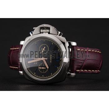 Panerai Radiomir 8 Days Chronograph Black Dial Stainless Steel Case Plum Leather Strap 1453795