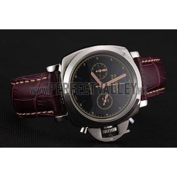 Panerai Radiomir 8 Days Chronograph Black Dial Stainless Steel Case Plum Leather Strap 1453795