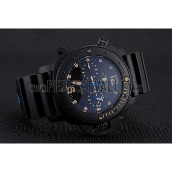 Panerai Luminor Submersible Flyback GMT Black Dial Yellow Markings Black Ionized Case Black Rubber Strap