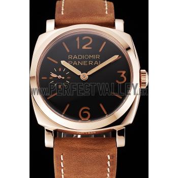 Swiss Panerai Radiomir 1940 Black Dial Rose Gold Case Brown Suede Leather Strap 1453844