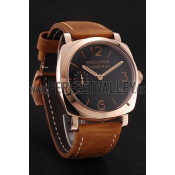 Swiss Panerai Radiomir 1940 Black Dial Rose Gold Case Brown Suede Leather Strap 1453844