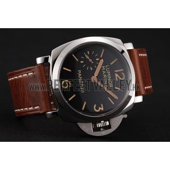 Swiss Panerai Luminor Marina Black Dial Stainless Steel Case Brown Leather Strap 1453852