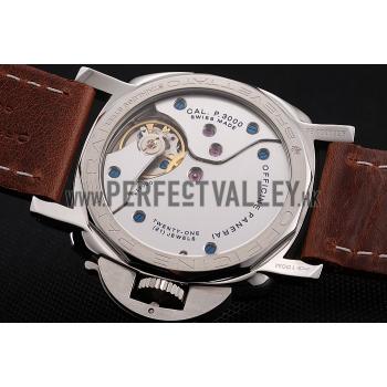 Swiss Panerai Luminor Marina Black Dial Stainless Steel Case Brown Leather Strap 1453852