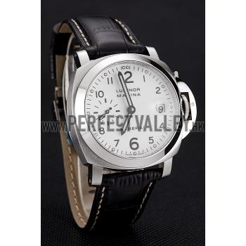 Swiss Panerai Luminor Marina White Dial Stainless Steel Case Black Leather Strap