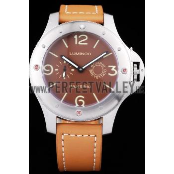 Panerai Luminor Brushed Stainless Steel Case Brown Dial Brown Leather Strap