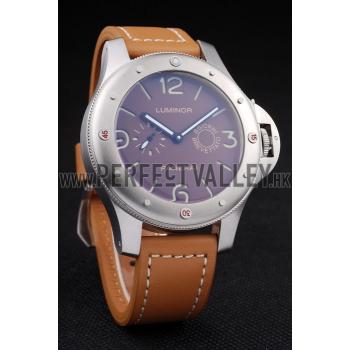 Panerai Luminor Brushed Stainless Steel Case Brown Dial Brown Leather Strap