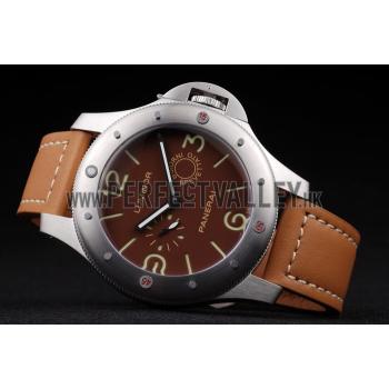 Panerai Luminor Brushed Stainless Steel Case Brown Dial Brown Leather Strap