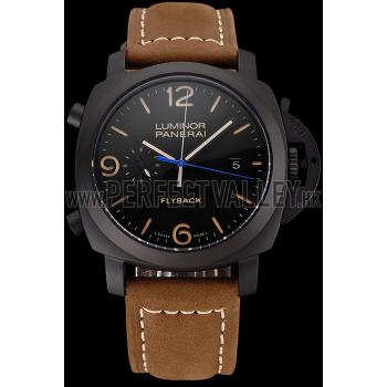 Panerai Luminor 1950 3 Days Chrono Flyback Black Dial Black Case Brown Leather Strap