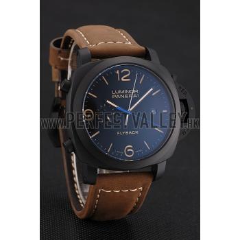 Panerai Luminor 1950 3 Days Chrono Flyback Black Dial Black Case Brown Leather Strap