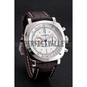 Swiss Panerai Radiomir 1940 Chronograph White Dial Stainless Steel Case Brown Leather Strap