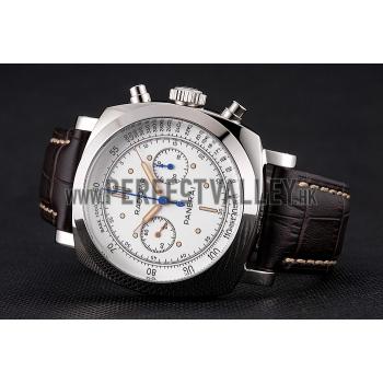 Swiss Panerai Radiomir 1940 Chronograph White Dial Stainless Steel Case Brown Leather Strap