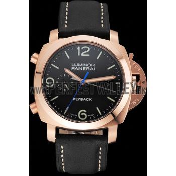 Panerai Luminor 1950 3 Days Chrono Flyback Black Dial Rose Gold Case Black Leather Strap